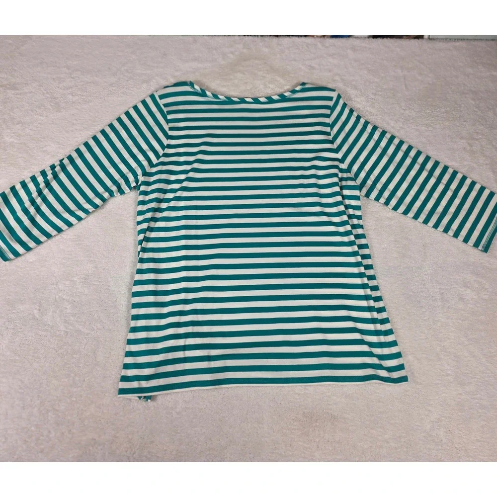 Jones New York Striped Knit Top Womens 1X Teal White Excellent Side Tie - Picture 2 of 8